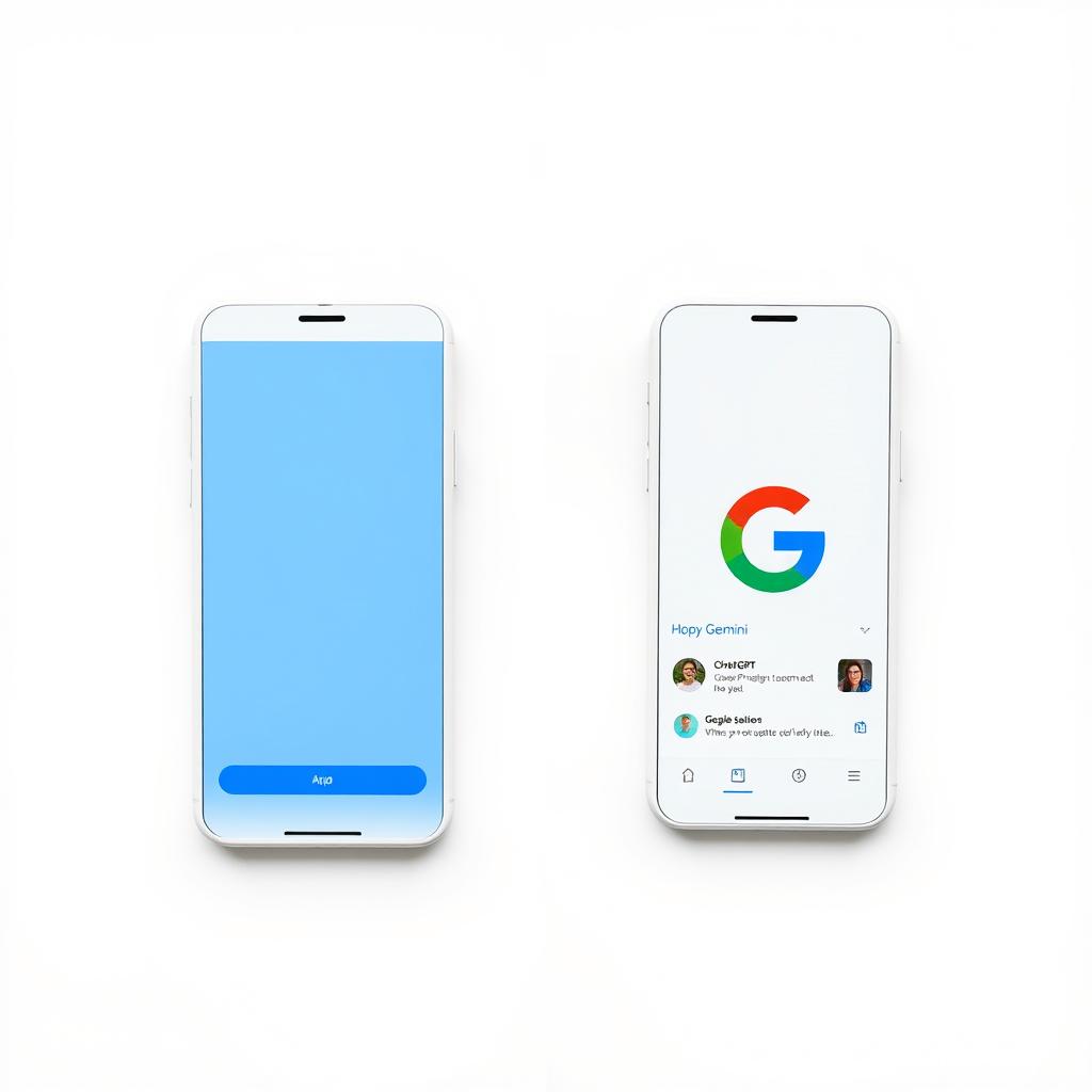AI subscription pricing 2026 comparison split layout showing ChatGPT and Gemini apps side by side on white background
