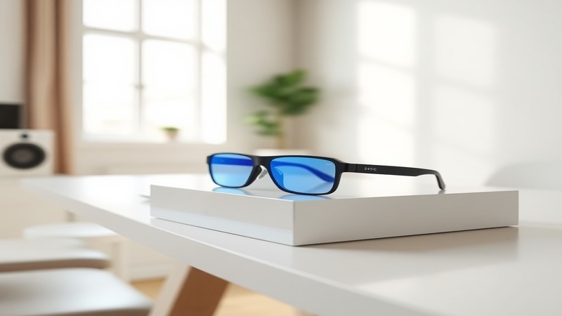 Snap Specs AR Glasses Review setup: glasses on white desk with blue ambient lens glow under natural window lighting