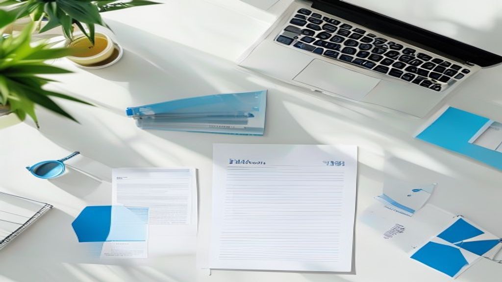 AI Act compliance guide workspace with regulatory documents and laptop on desk
